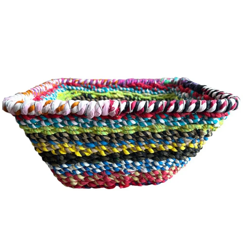 Colorful Jute-Covered Wire Square Storage Basket | Made in India Boho 10.5